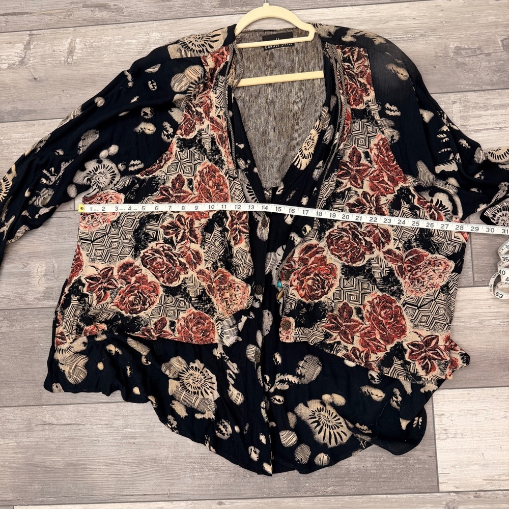 Vintage 90s Nautilus Black and Rust Carole Little Jacket Size L beaded tassels - Picture 9 of 10